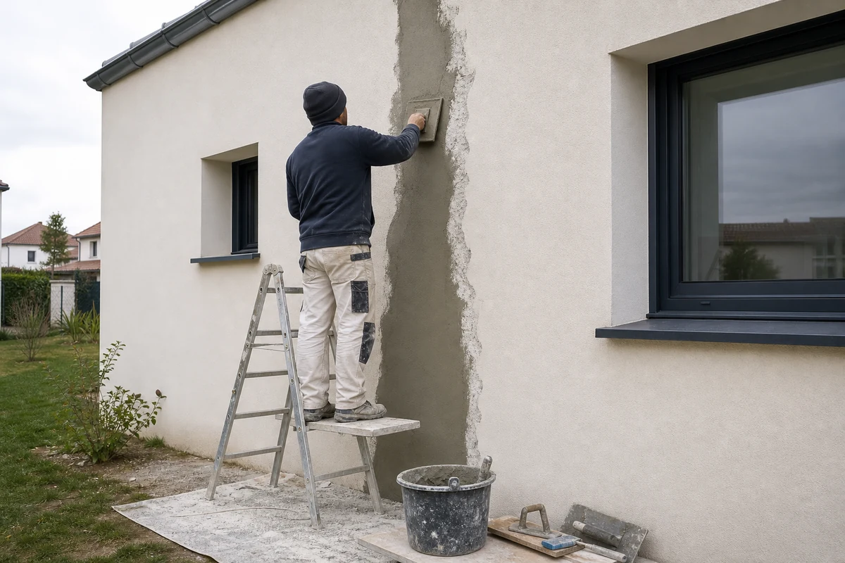 Travaux de reprise financés par une indemnisation dommage-ouvrage sur la façade d'une maison récente