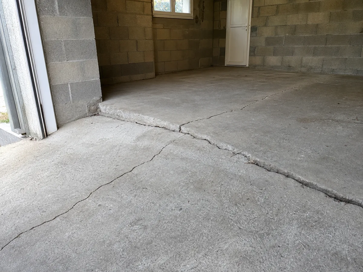 Fissures de façade liées à un vide sous fondation, avant injection de coulis de ciment