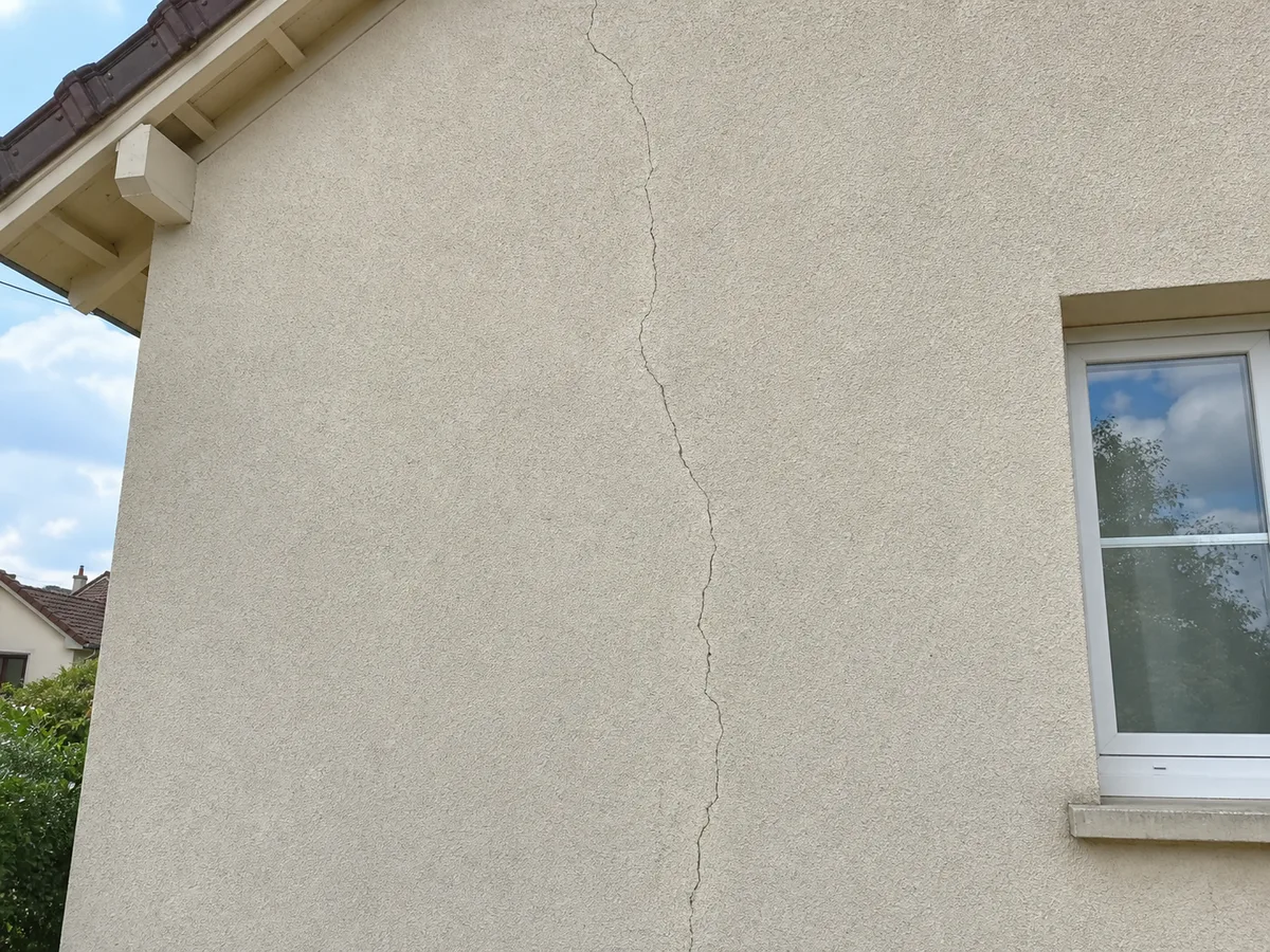 Fissure de façade faïencée et ancienne, non traitée, avant intervention